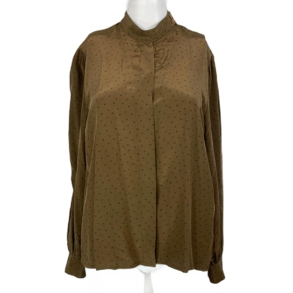 VTG‎ David Harkham Shirt Womens Sz 12 Brown Silk Vintage Hidden Button Blouse - Picture 1 of 8